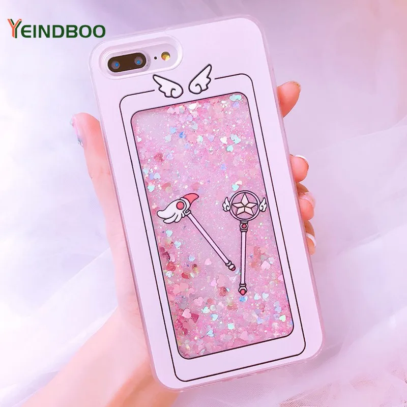 

YEINDBOO Love Shape Liquid Quicksand Mobile Shell For IPhone 7 Case Ins Wind Pink Cover For IPhone 6 6s 8 Plus X Case Hard Cover