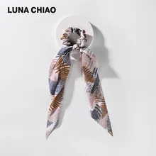 LUNA CHIAO, женский шарф для волос, Полиэстеровые головные банданы, тропические монстеры, лист, принты, аксессуары для волос из ткани, конский хвост, держатель