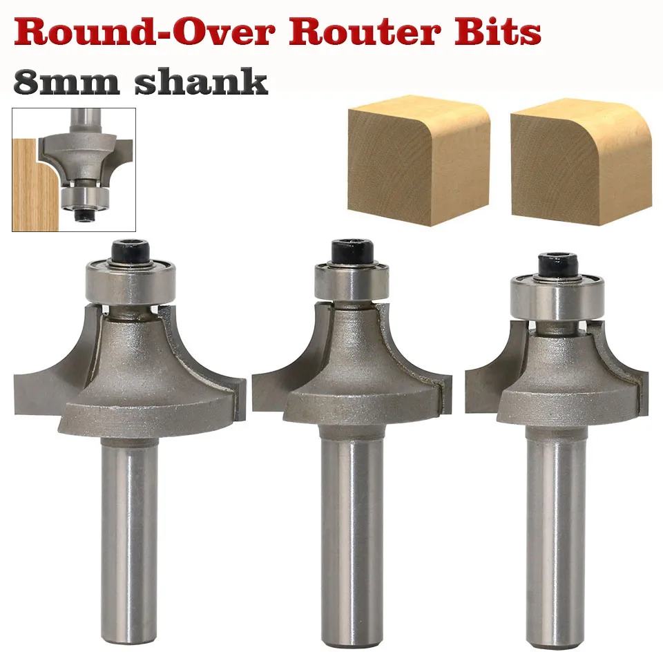  1pc 8mm Shank Round-Over Router Bits for wood Woodworking Tool 2 flute endmill with bearing milling