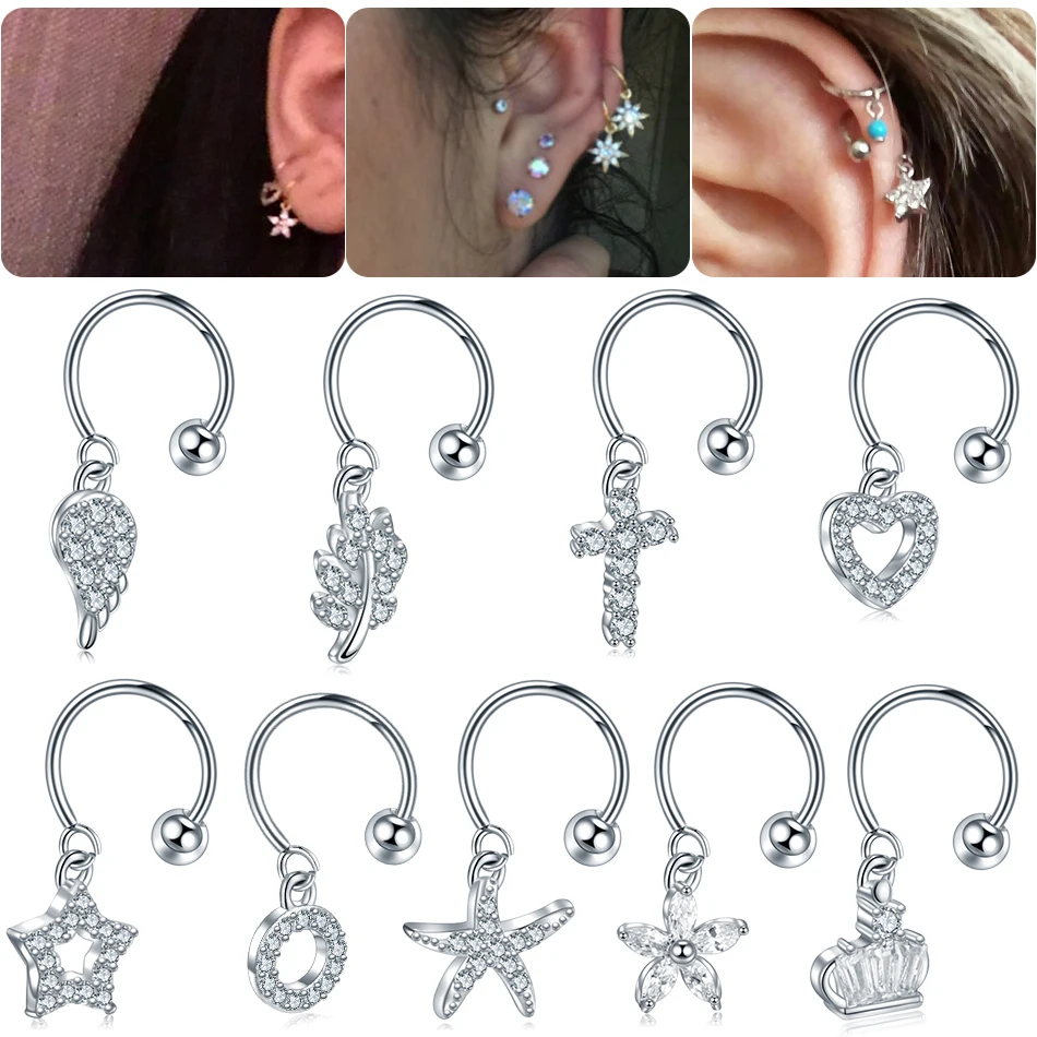 

1Pc/lot 9 Styles Choosable Steel Crystal Tragus Ear Piercing Daith Rook Earrings Helix Cartilage Studs Hoop Tragus Lip Ring 20G