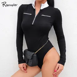 Rapcopter женские брюки карго лоскутное Корректирующие боди для женщин черный с длинным рукавом осень тощий Комбинезоны для тела повседневное