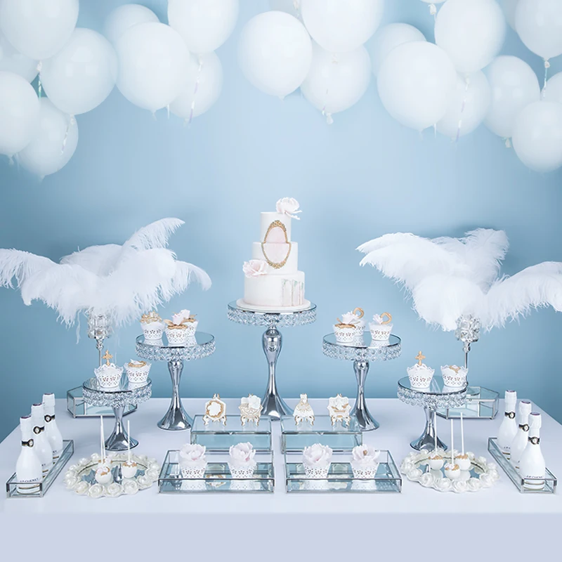 

13-17pcs Silver Wedding Dessert Table Wedding Decoration Cake Stand Tray Set mirror tray