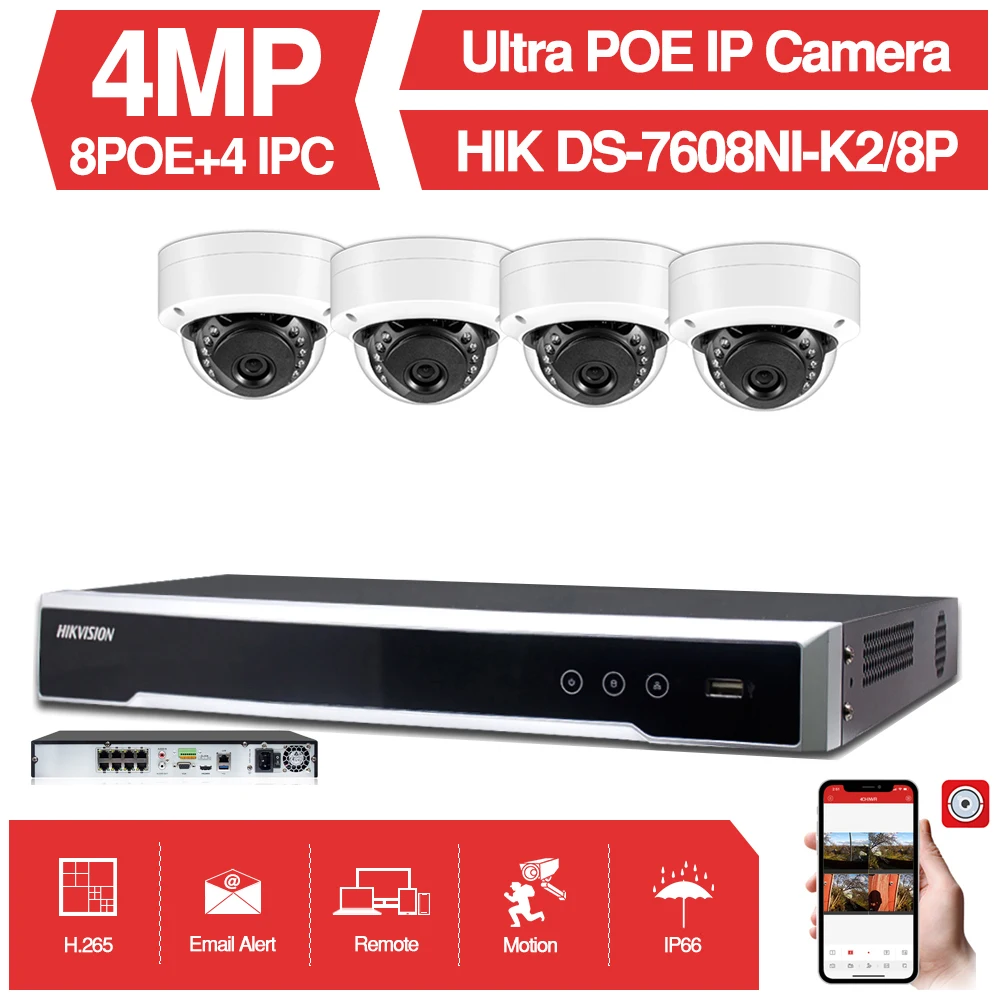 4CH CCTV системы 4 шт. ультра 4MP CCTV камера видеонаблюдения с питание по сети еthernet с Hikvision 8 POE NVR DS-7608NI-K2/8 P DIY комплекты видеонаблюдения