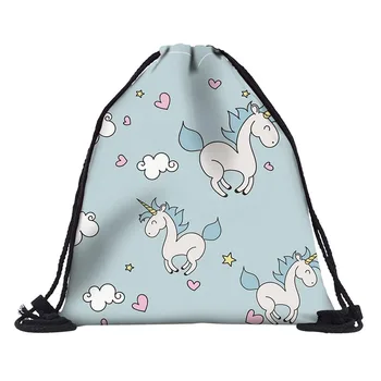 

Newest polyester Drawstring Bag String Sack Beach Women Men Travel Storage Package Teenagers Backpack Solid Color with unicorn