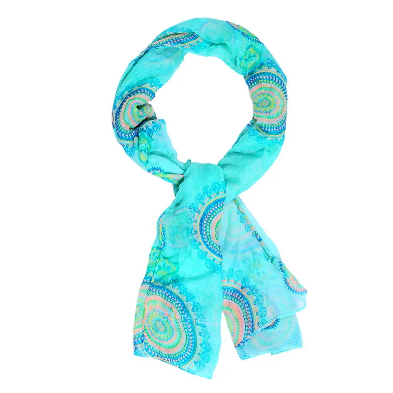 Bohemian Style Multi Circle Printed Scarf Long Retro Cotton Blend