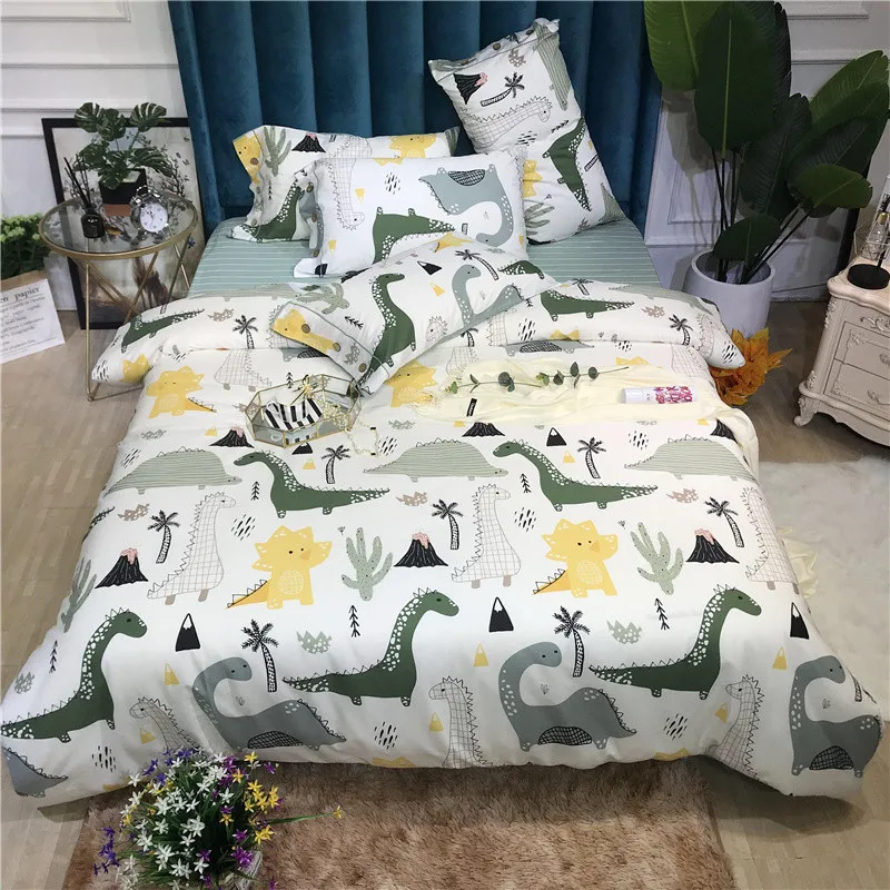 Мультфильм постельное белье с изображением динозавров набор для подростков, детей двойной королева король хлопок один домашний текстиль простыня, наволочка белый набор стеганных одеял