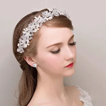 

Wedding Headband Hair Jewelry Pearl Crystal Flower Tiaras Bridal Hair Accessories Wedding Hairwear YWDH23