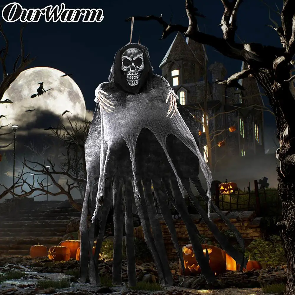 

OurWarm Halloween Party Decoration Grim Reaper Skull Ghost Hanging Haunted House Horror Props Practical Joke Door Decoration