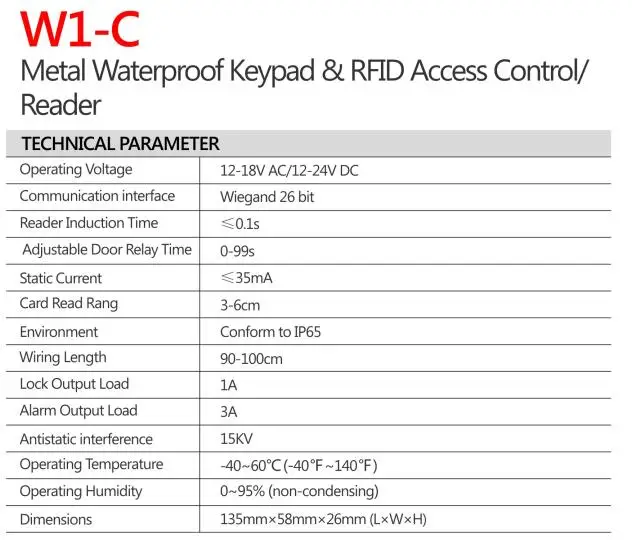 W1-C антистатические помех Металл водонепроницаемый клавиатура и RFID контроля доступа/читателя wiegand 26 для банк peison высокий уровень безопасности