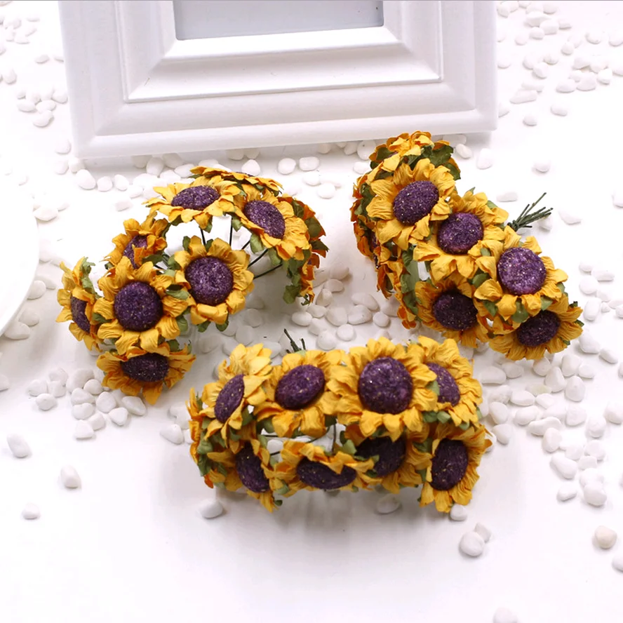 10pcs Bonquet Mini Artificial Paper Sunflower Wedding Card Decor