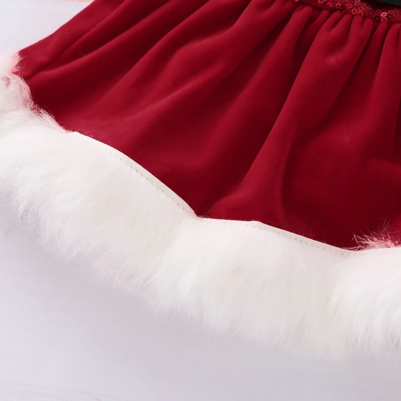 0-18 м Рождество новорожденных для маленьких девочек бархатный комбинезон без рукавов с пайетками красный комбинезон платье комбинезон, костюм на Рождество для маленьких девочек одежда DNOV