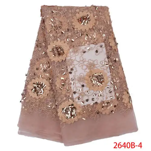 

Best Lace Fabric African Wedding Lace Dress Fabric 3d Sequined Lace Fabric Embroidery African Lace With Stones QF2640B-4