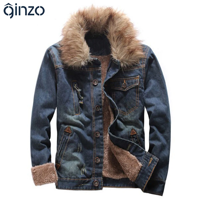 Aliexpress.com : Buy Men’s winter thickening denim outerwear fur collar