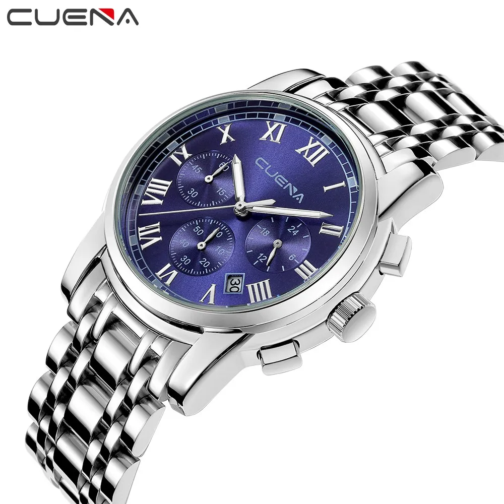 

CUENA Top Brand Fashion Design 6 Hands Luxury Sports Business Men Watches Waterproof Stainless steel strap Quartz Watch Men's