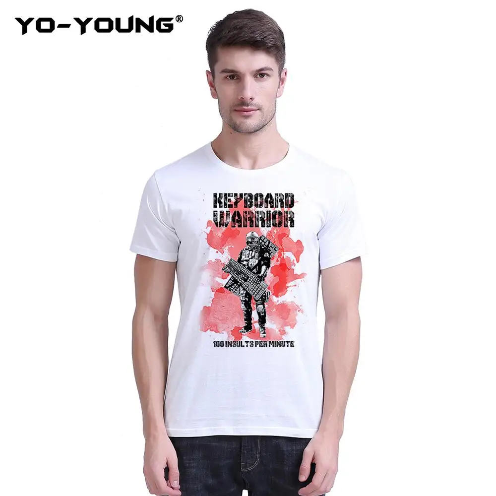 

Yo-Young Men T-Shirts Funny Keyboard Warriors Digital Print 100% 180g Combed Cotton Casual Unisex Summer Tee Tops Homme