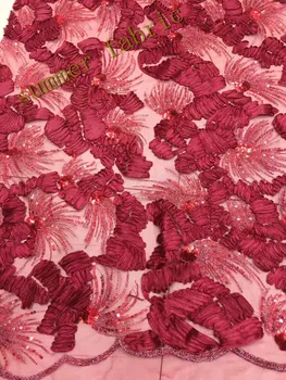 

fashion style Mesh sequins fabric S536 French net Fabric For party dress in wine colour