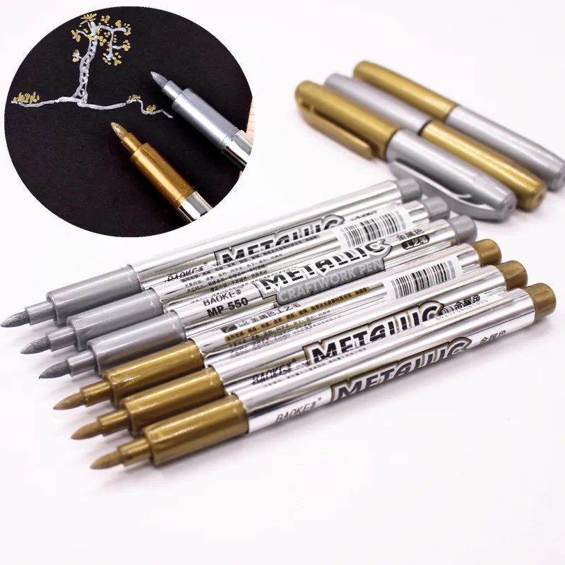 1pcs DIY Metal Waterproof Permanent Paint Marker Pens Sharpie Gold And Silver 1.5mm Student Supplies Marker Craftwork Pen