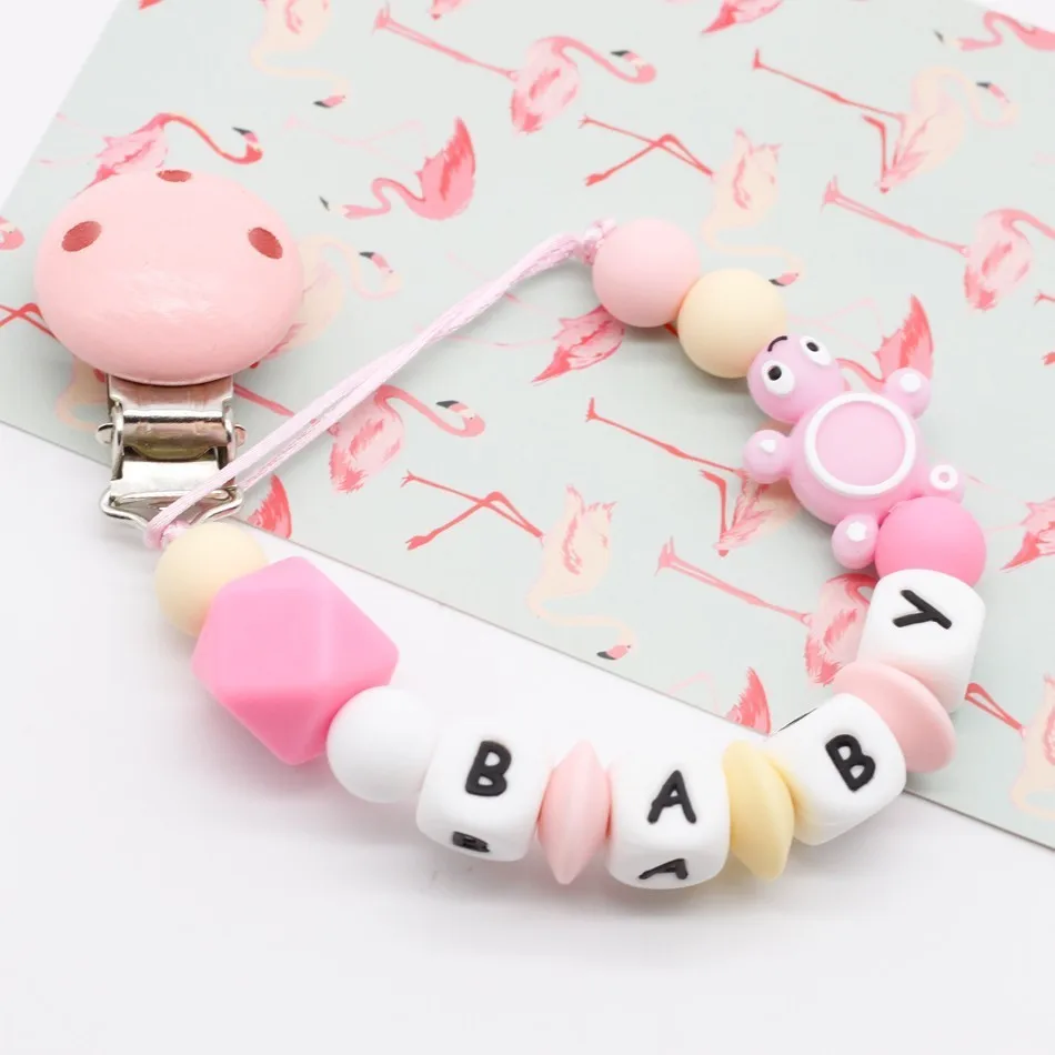 DIY Silicone Personalised Name Baby Pacifier Clips, Funny Pacifier Chain with turtle Holder for Baby, Baby Shower Gift BPA Free