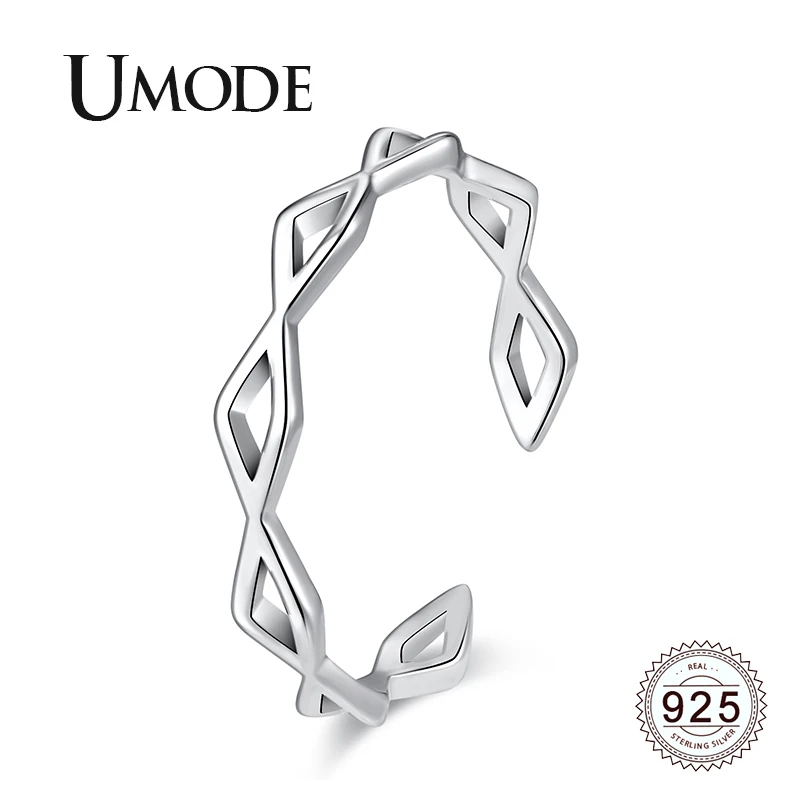 

UMODE 2019 New 925 Sterling Silver Hollow Geometric Rhombic Open Ring for Women Adjustable Jewelry Joyas de Plata 925 ALR0743