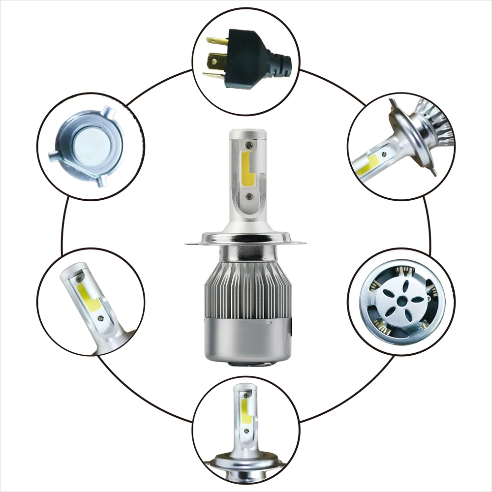 H1 H3 H4 H7 H11 9005 9006 9007 C6 Cветодиодные лампы для авто фары led лампа ходовые огни лед диодные лампы для авто фар автомобиля 6000 К 72 Вт 8000LM Foglight фар луч авто аксессуары все в одном автомобиле 2 шт