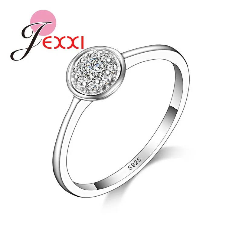 Genuine 925 Sterling Silver Round Shape Clear Cubic Zirconia Finger Rings Crystal Jewelry Present For Women Bridal Wedding | Украшения и