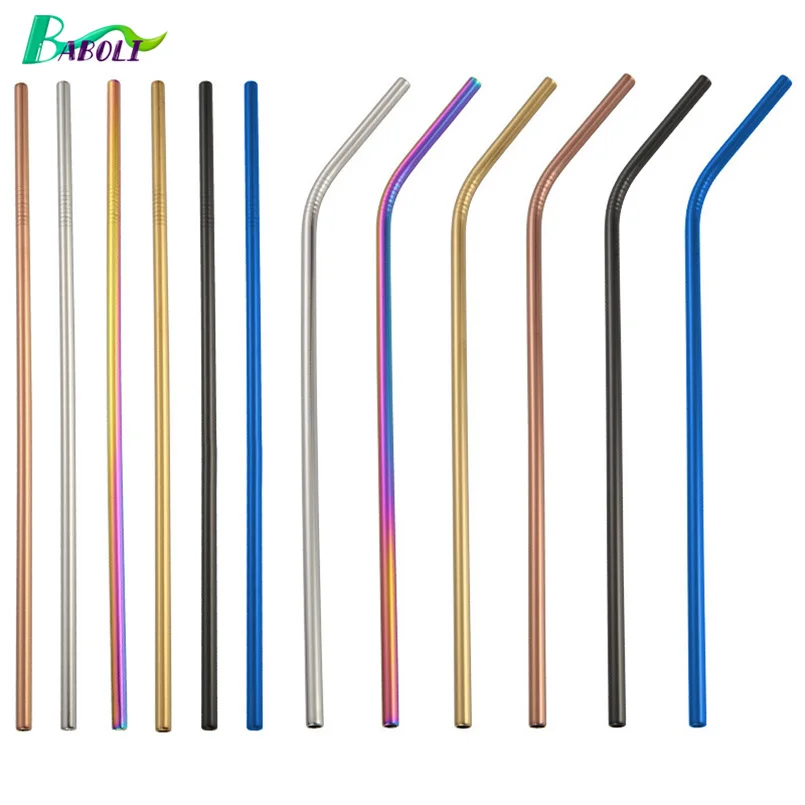 

1 Pc Reusable Drinking Metal Colorful Stainless Steel Straws Bent Straight Mate With Cleaner Brush Party Bar Accessories