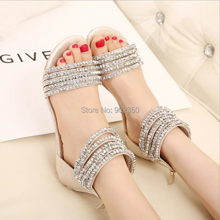 rhinestone flat sandals women's shoes