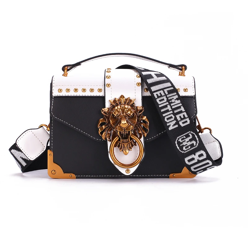 معدنية الأزياء الأسد رئيس مصغرة مربع صغير حزمة حقيبة كتف Crossbody حزمة مخلب النساء مصمم المحفظة حقائب حقائب موهير