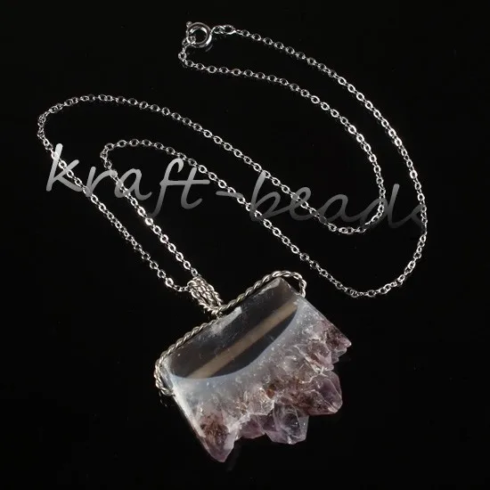 Natural Gnergy Gemstone~ Double Buckle Irregular Shape Pendant Natural Purple Amethysts Quartz Stone Necklace Fashion Jewelry 23 AA00409002311i