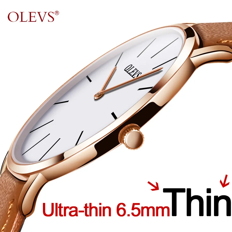 Vente Hommes ultra mince montre à Quartz OLEVS Top marque de luxe montres bracelets décontracté affaires en cuir montres Rose étanche homme horloge Reloj