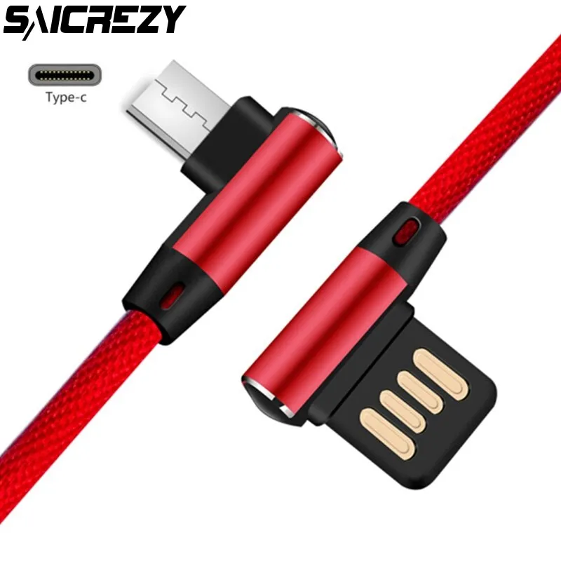 

Saicrezy Type C USB C Fast Charge Nylon 90 Degree Data Sync usb for Samsung A3 A5 A7 2017 L Bending Cord for Huawei P20 lite