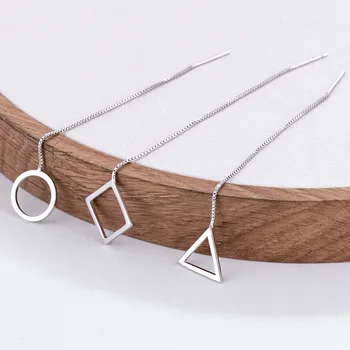 

DreamySky Real Silver Color Long Circle Triangle Earrings For Women Christmas Gift Brincos