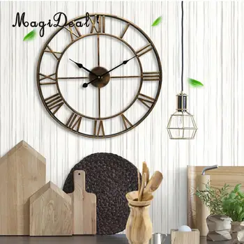 

Vintage Round Retro Time Big Display Clock Mechanism Wall Clock Quartz Antique No ticking Easy Read for living Room 16x2inch