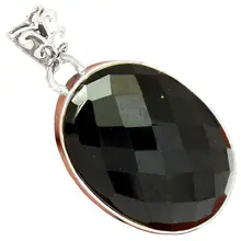Ограненный черный оникс кулон 925 стерлингового серебра ювелирные изделия 41 мм, AP1532