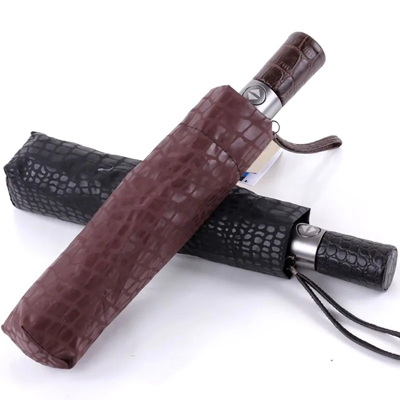 

NEW Fully Automatic High-strength Umbrella Men Three-fold Windproof Fashion Paraguas Imitation Crocodile Skin Large Parasol
