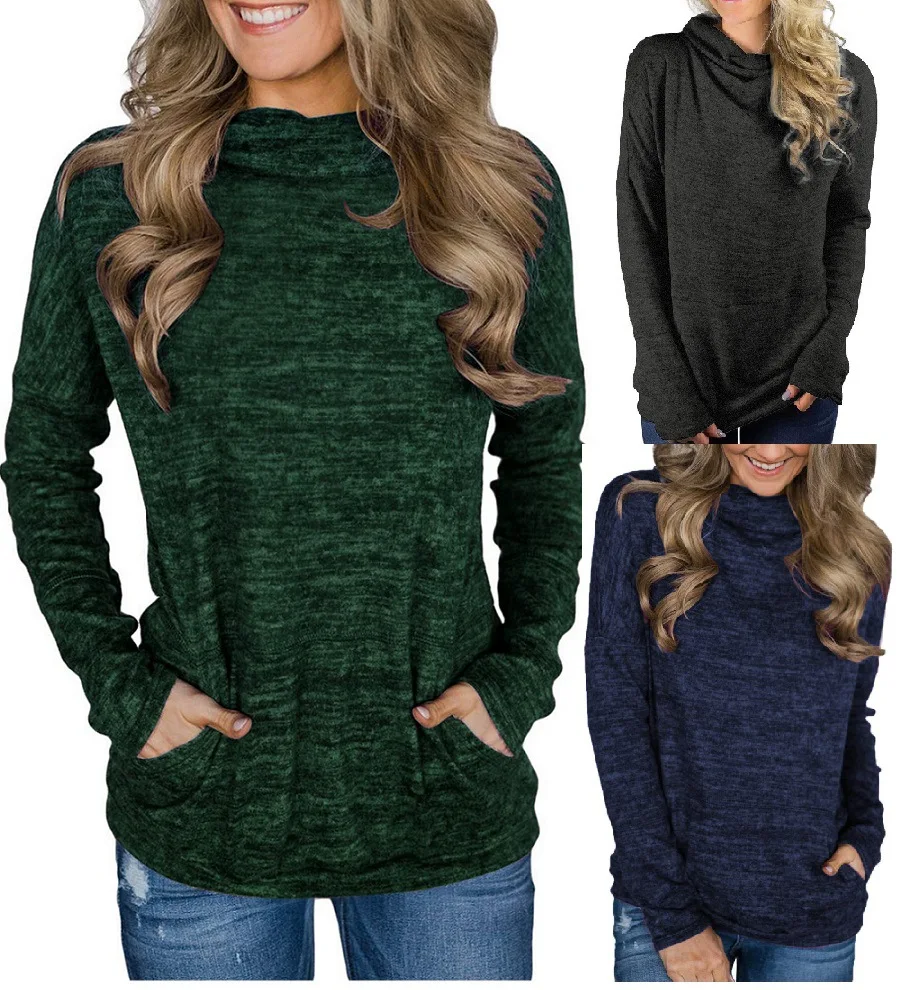 

new trend turtleneck long sleeve casual woman sweater cute pullover big pockets winter basis female solid sweater