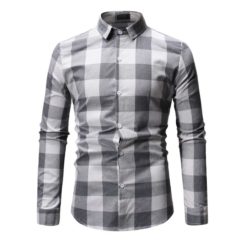 

New Autumn Fashion Brand Men Clothes Slim Fit Men Long Sleeve Shirt Men Plaid Cotton Casual Men Shirt Social Plus Size M-3XL 8