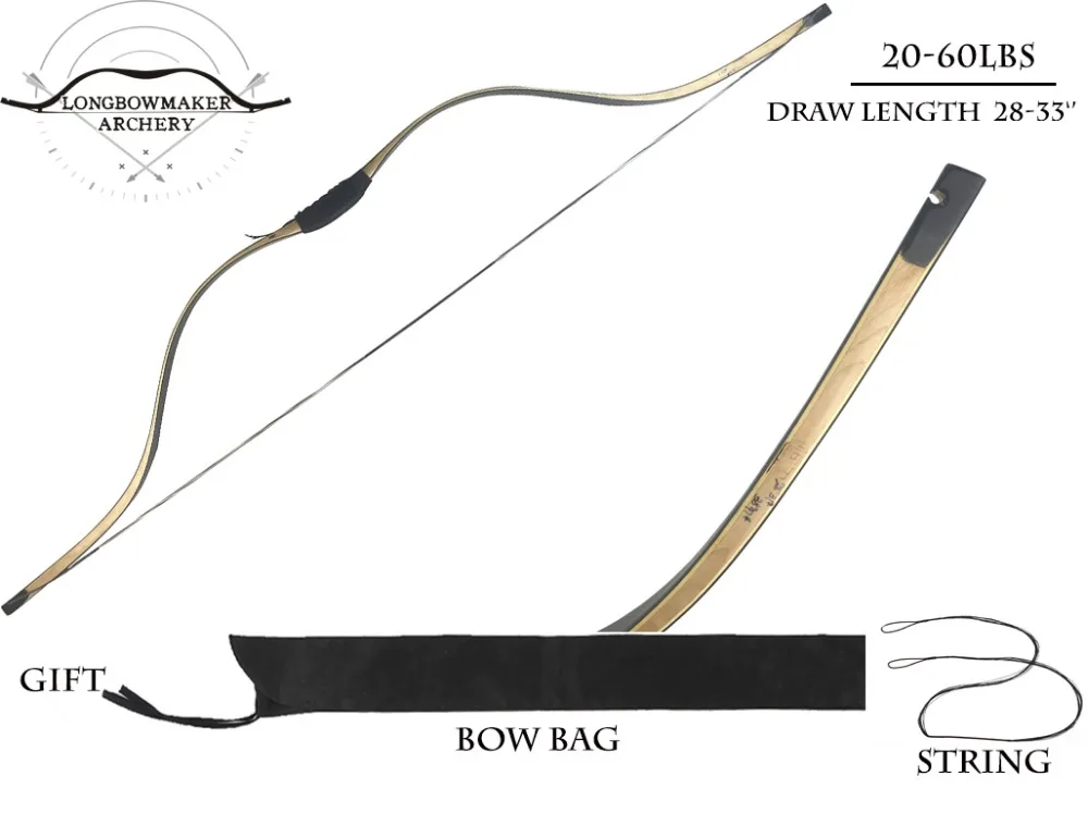 Longbowmaker Traditional Long Syhas Recurve Bow 20 60Lbs Maple