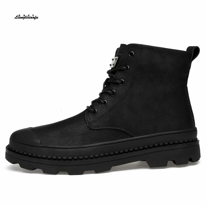 

Plus:38-45 46 47 Men's accouter Round Toe Botas male Cow Leather warm snow shoes Gladiateur ankle boots Antiskid chaussure home