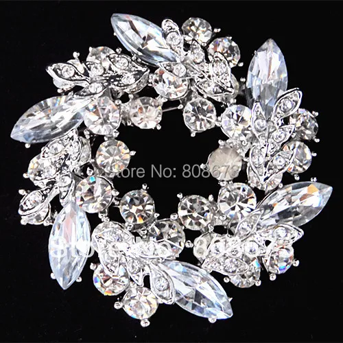 

Vintage Style Silver Tone Sparkle Crystals Wreath Wedding Brooch,Flower Brooch Pin