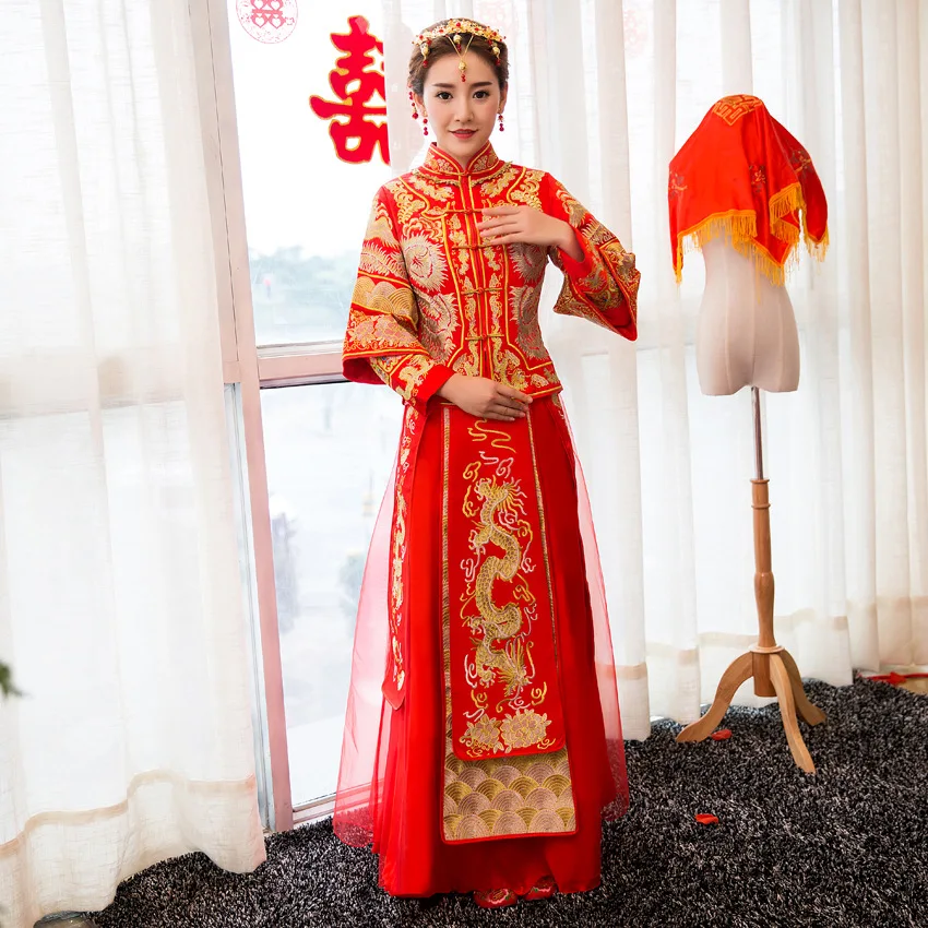 Traditional Show bride chinese clothing Canton Embroidery wedding dress