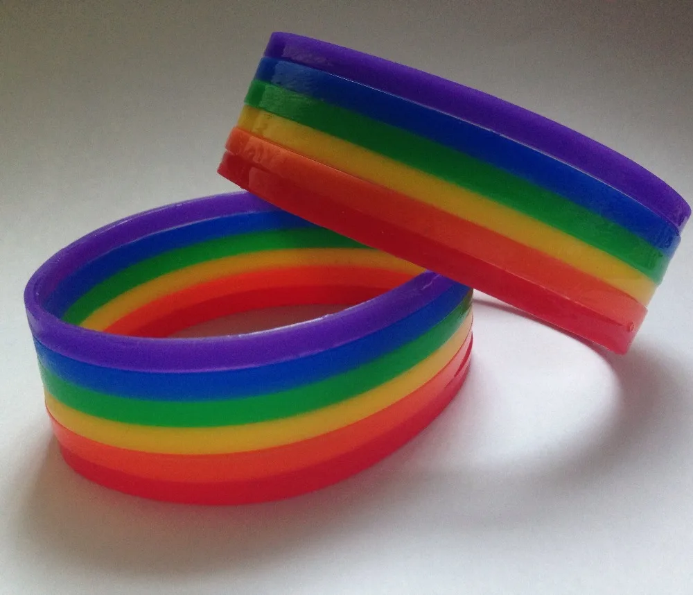 Six color rainbow silicone bracelet Gay Pride Rainbow Colour Bracelet ...