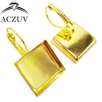 

Gold Plated 200pcs 16mm 18mm 20mm 25mm Square Cameo Base Cabochon Setting Leverback Bezel Earring Blank Tray Findings SLB005