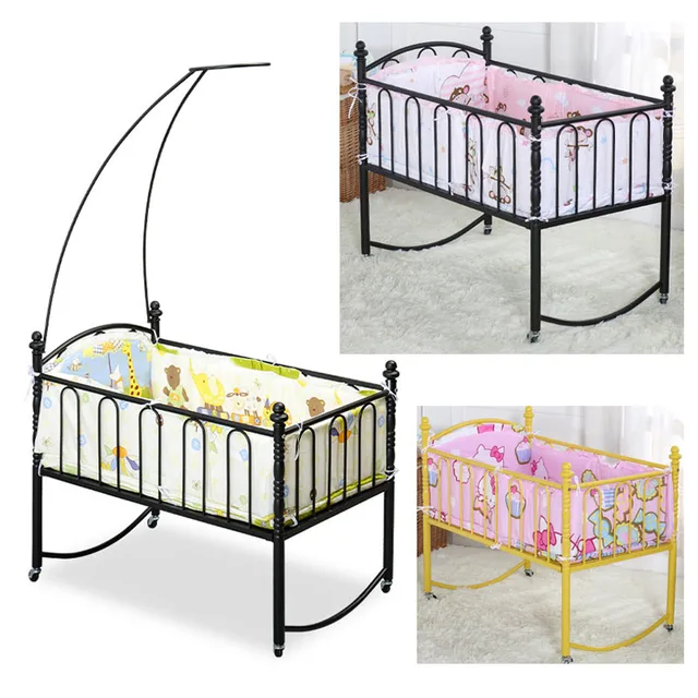 Iron Baby Crib with Mosquito Net Simple Metal Baby Bed for Sleeping