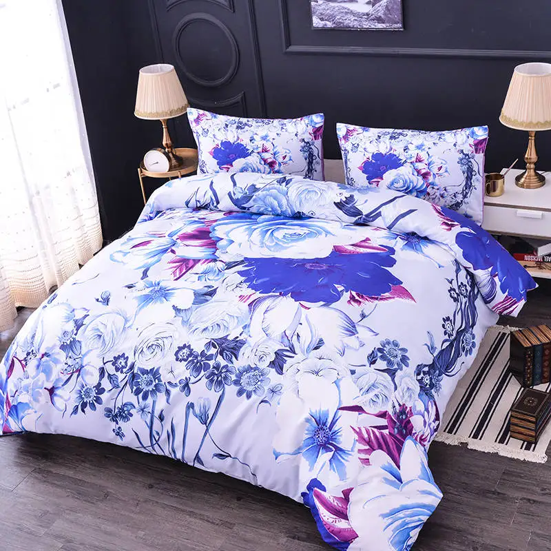 

ZEIMON Bedding Set Polyester Sets White Flowers Pattern Home Textiles Set Including Duvet Cover Pillowcase 3pcs 3D Printing Set