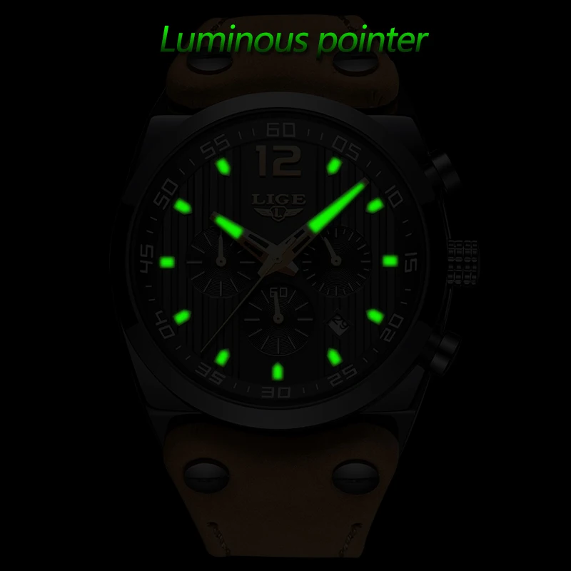LIGE Men Watches Male Waterproof Military Watch Men Top Brand Luxury Chronograph Leather Sport Quar