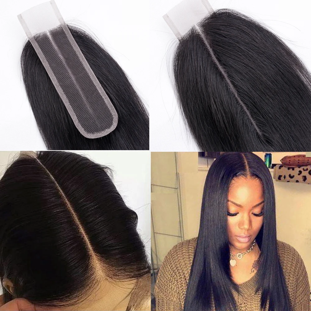 Sapphire Straight Hair Extensions Brazilian Hair Weave Bundles With Closure Human Hair Bundles With 2*6 Lace Closure Middle Part
