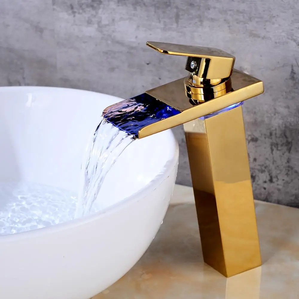 

OUYASHI bathroom basin faucet deck mounted single handle single hole LED light water fall water tap