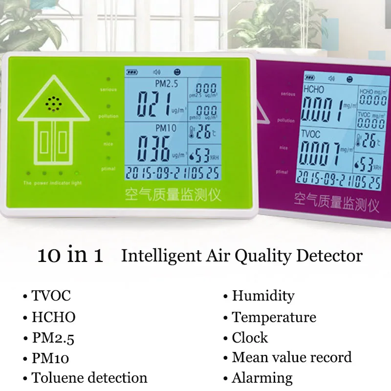 

10 in 1 Digital Formaldeyde Detector HCHO PM2.5 PM10 TVOC Temperature Humidity Tester Air Detector Dust Smog Meter Household