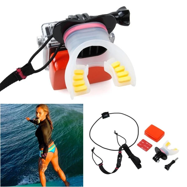 

Surfing Diving Sports Skating Shoot Dummy Bite Mouthpiece Mouth Mount Floaty Neck Lanyard for GoPro Hero 4 Session 3+ 3 2 Camera